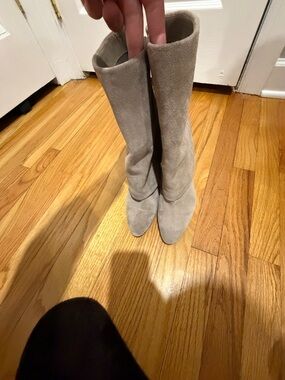 Vince Camuto Light Gray Suede Knee-High Heeled Boots